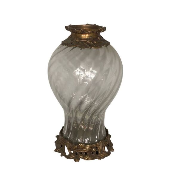 19th Century Baccarat Swirl Pattern Bronze Ormolu  Crystal Vase Candle Holder - Picture 1 of 6
